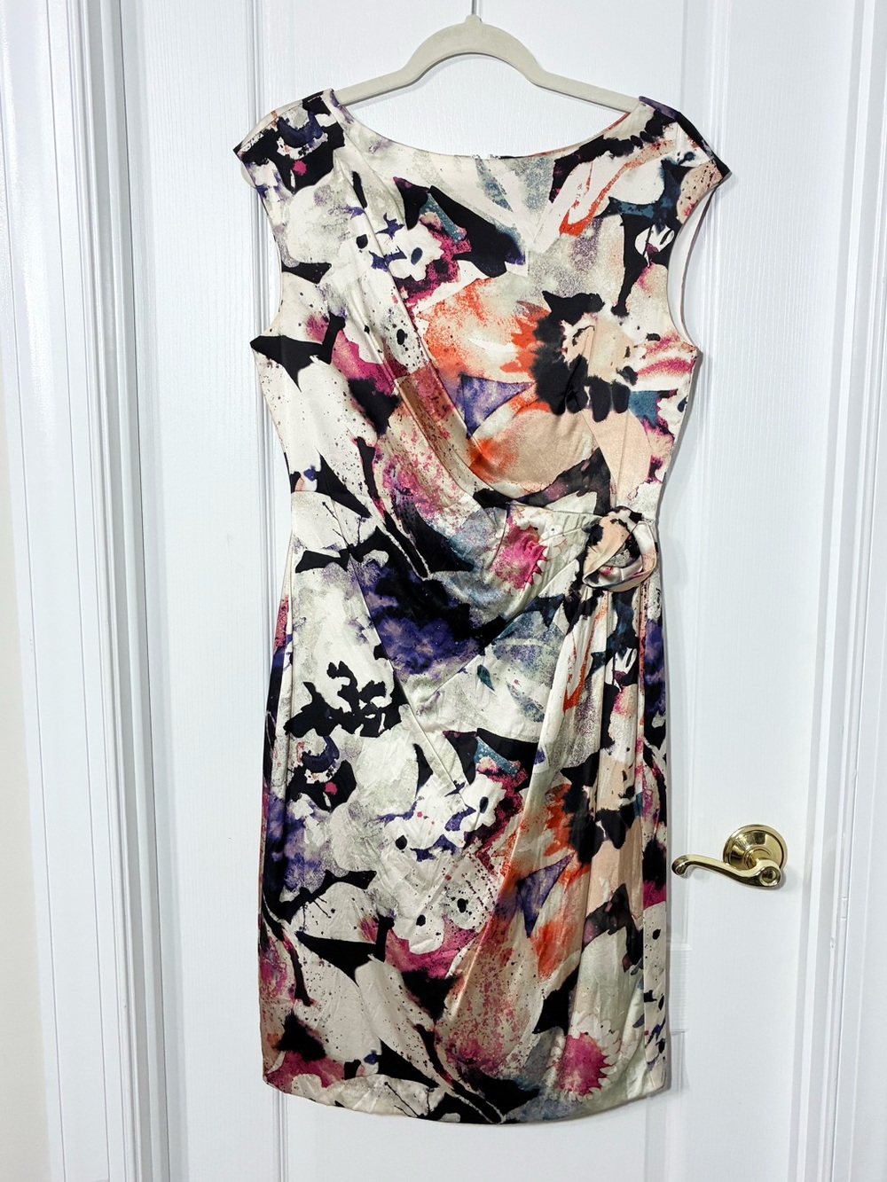 Suzi Chin for Maggie Boutique Silk Watercolor Floral Draped Sheath Dress Sz 10